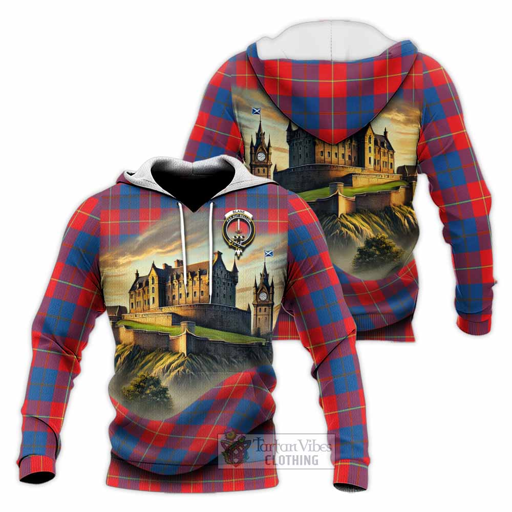 Blane Tartan Family Crest Knitted Hoodie with Scottish Ancient Castle Style - Tartan Vibes Clothing