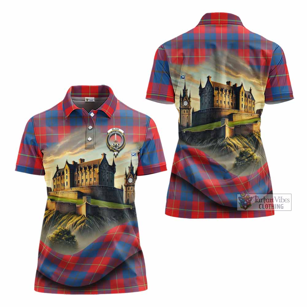 Blane Tartan Family Crest Women's Polo Shirt with Scottish Ancient Castle Style - Tartan Vibes Clothing