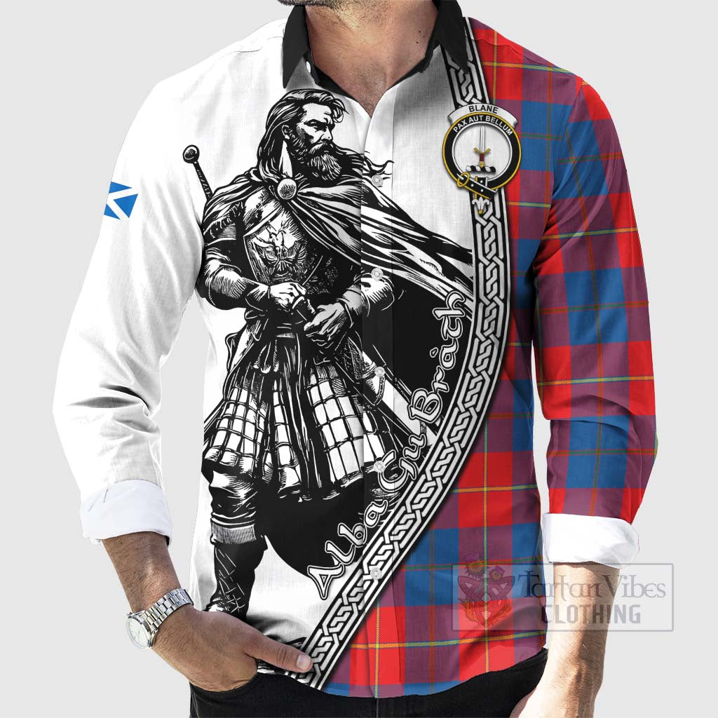 Blane Tartan Clan Crest Long Sleeve Button Shirt with Highlander Warrior Celtic Style - Tartan Vibes Clothing