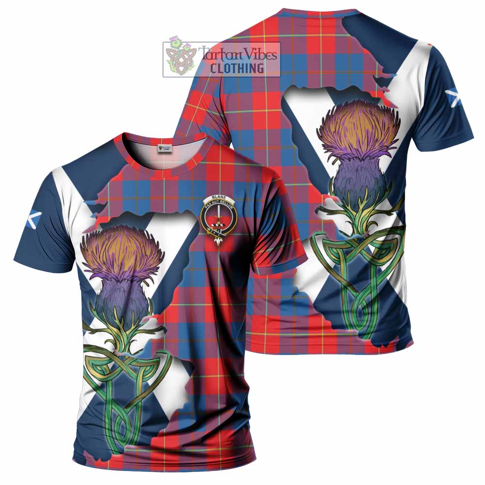 Tartan Vibes Clothing Blane Tartan Family Crest T-Shirt Scottish Thistle Celtic Inspired