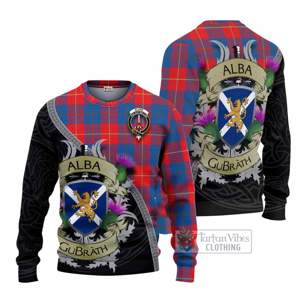 Blane Tartan Family Crest Knitted Sweater Lion Rampant Royal Thistle Shield Celtic Inspired - Tartan Vibes Clothing