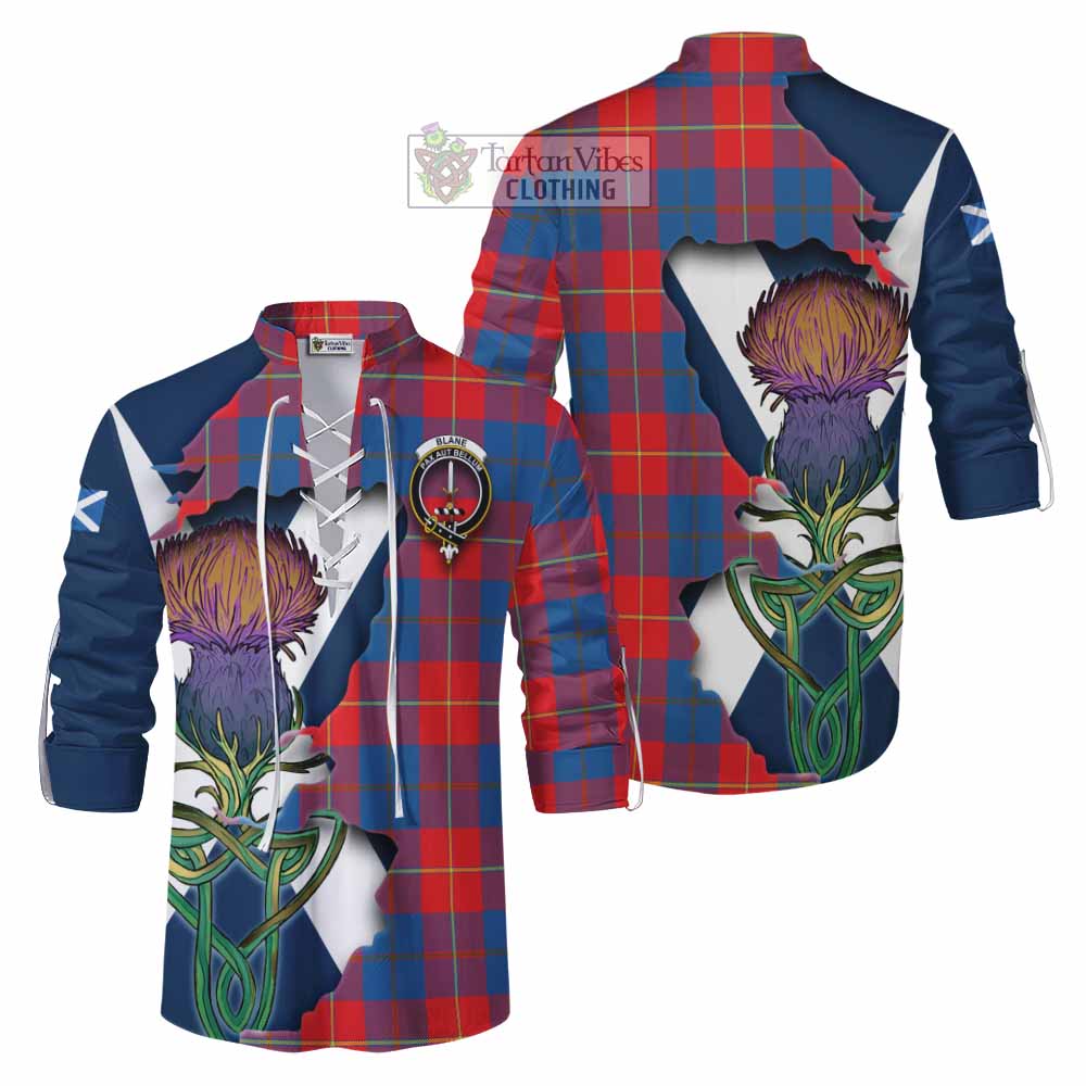 Tartan Vibes Clothing Blane Tartan Family Crest Ghillie Kilt Shirt Scottish Thistle Celtic Inspired