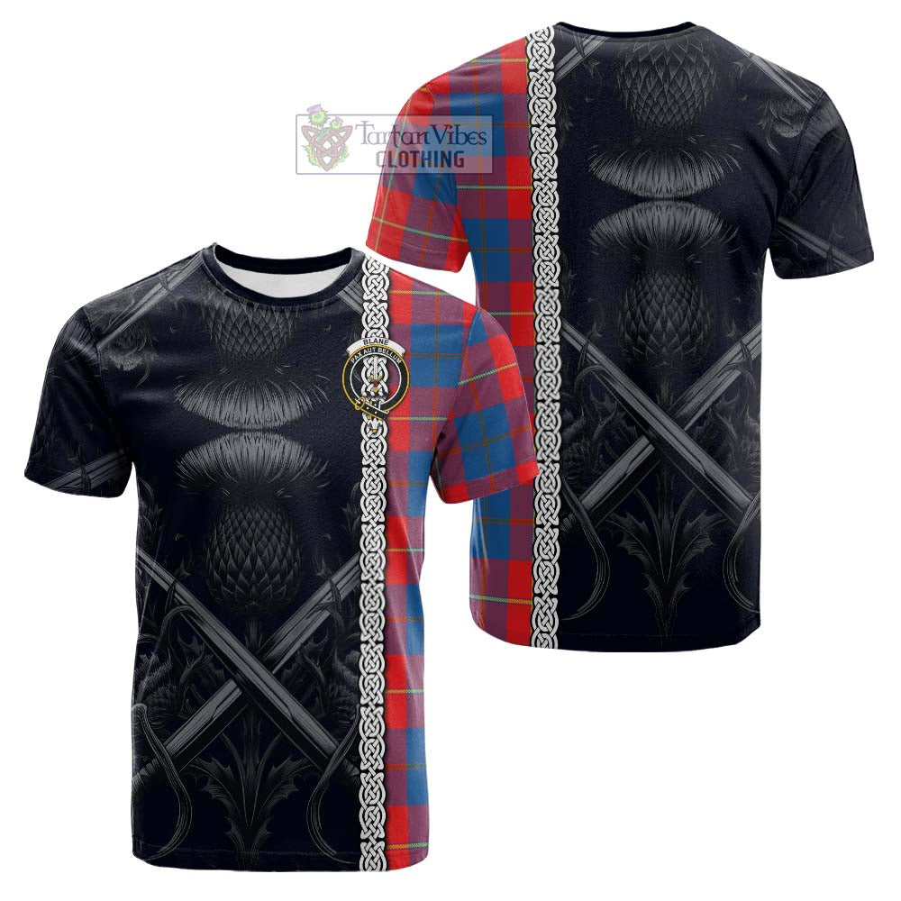 Blane Tartan Cotton T-shirt with Family Crest Cross Sword Thistle Celtic Vibes - Tartan Vibes Clothing