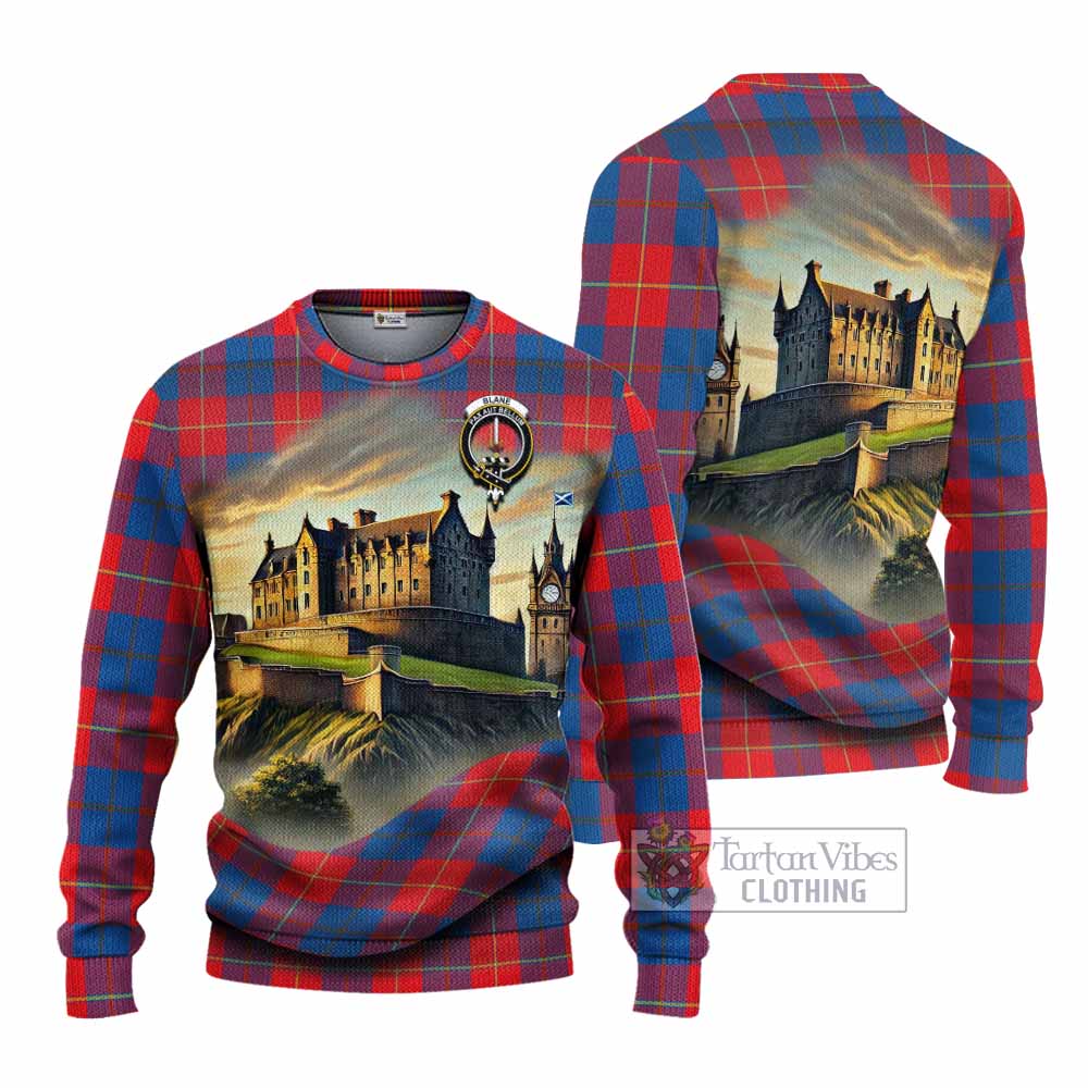 Blane Tartan Family Crest Knitted Sweater with Scottish Ancient Castle Style - Tartan Vibes Clothing
