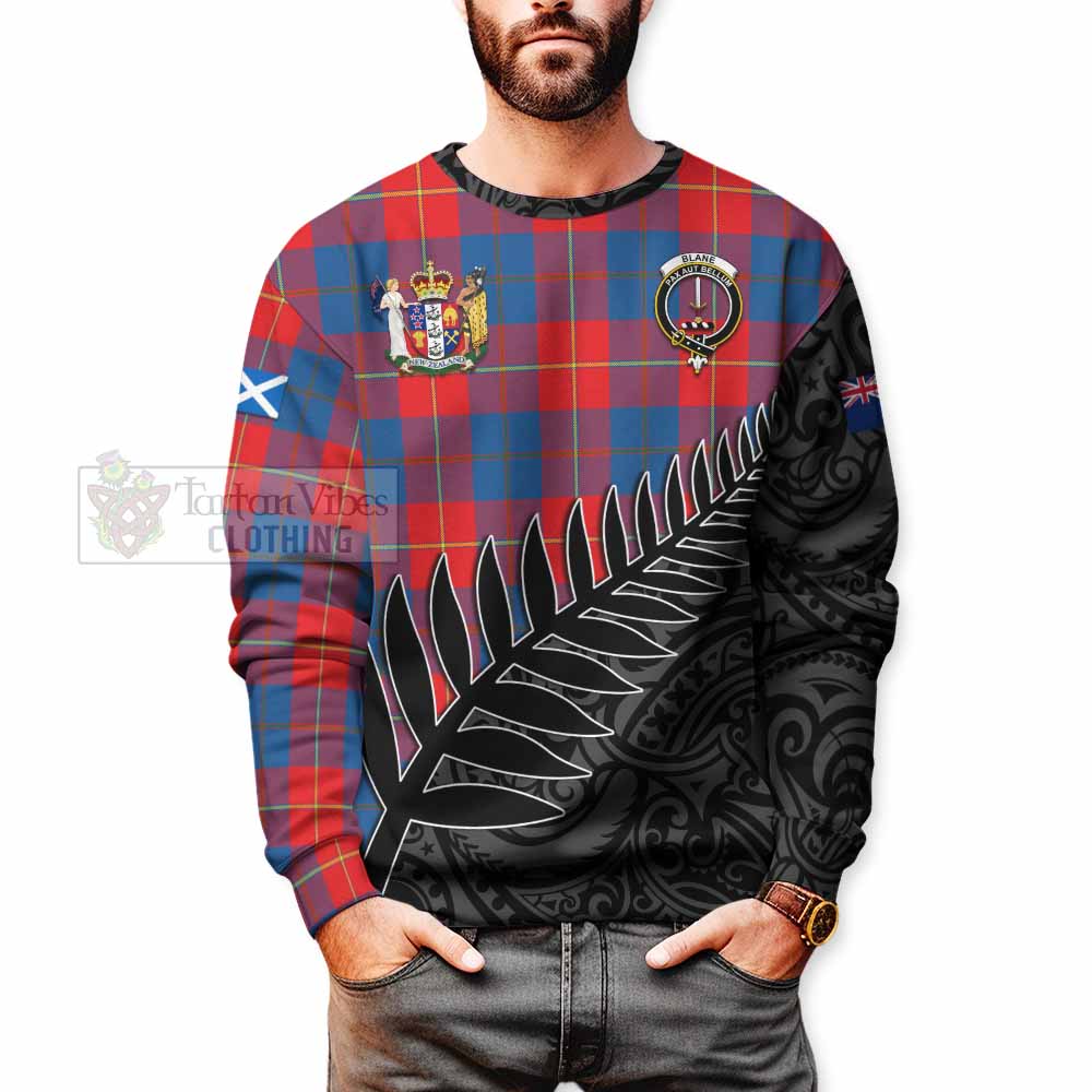 Blane Crest Tartan Sweatshirt with New Zealand Silver Fern Half Style - Tartan Vibes Clothing