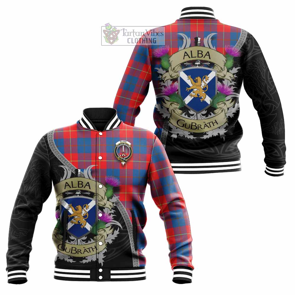Blane Tartan Family Crest Baseball Jacket Lion Rampant Royal Thistle Shield Celtic Inspired - Tartan Vibes Clothing
