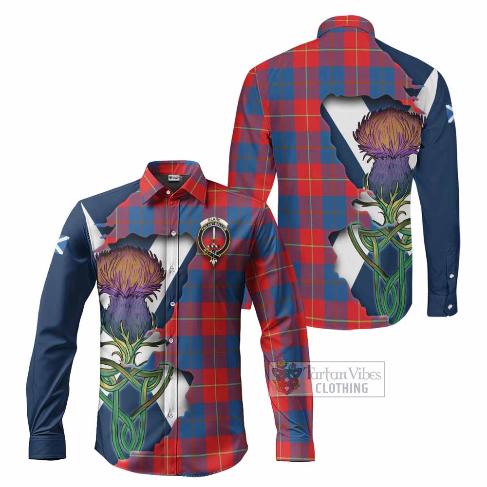 Tartan Vibes Clothing Blane Tartan Family Crest Long Sleeve Button Shirt Scottish Thistle Celtic Inspired