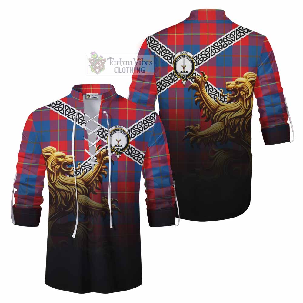 Blane Crest Tartan Ghillie Kilt Shirt with Golden Lion Emblem Celtic Style - Tartan Vibes Clothing