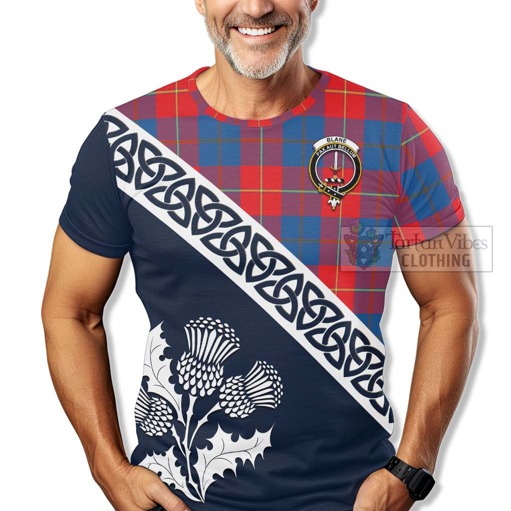 Blane Tartan T-Shirt Featuring Thistle and Scotland Map - Tartanvibesclothing Store