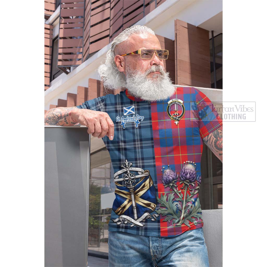 Blane Tartan Cotton T-shirt Happy St. Andrew's Day Half Tartan Style - Tartan Vibes Clothing