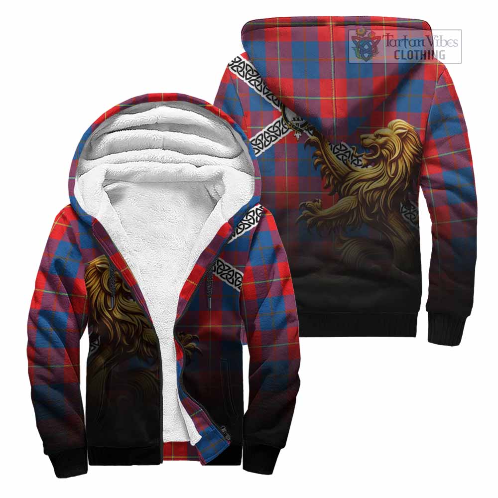 Blane Crest Tartan Sherpa Hoodie with Golden Lion Emblem Celtic Style Unisex - Tartan Vibes Clothing