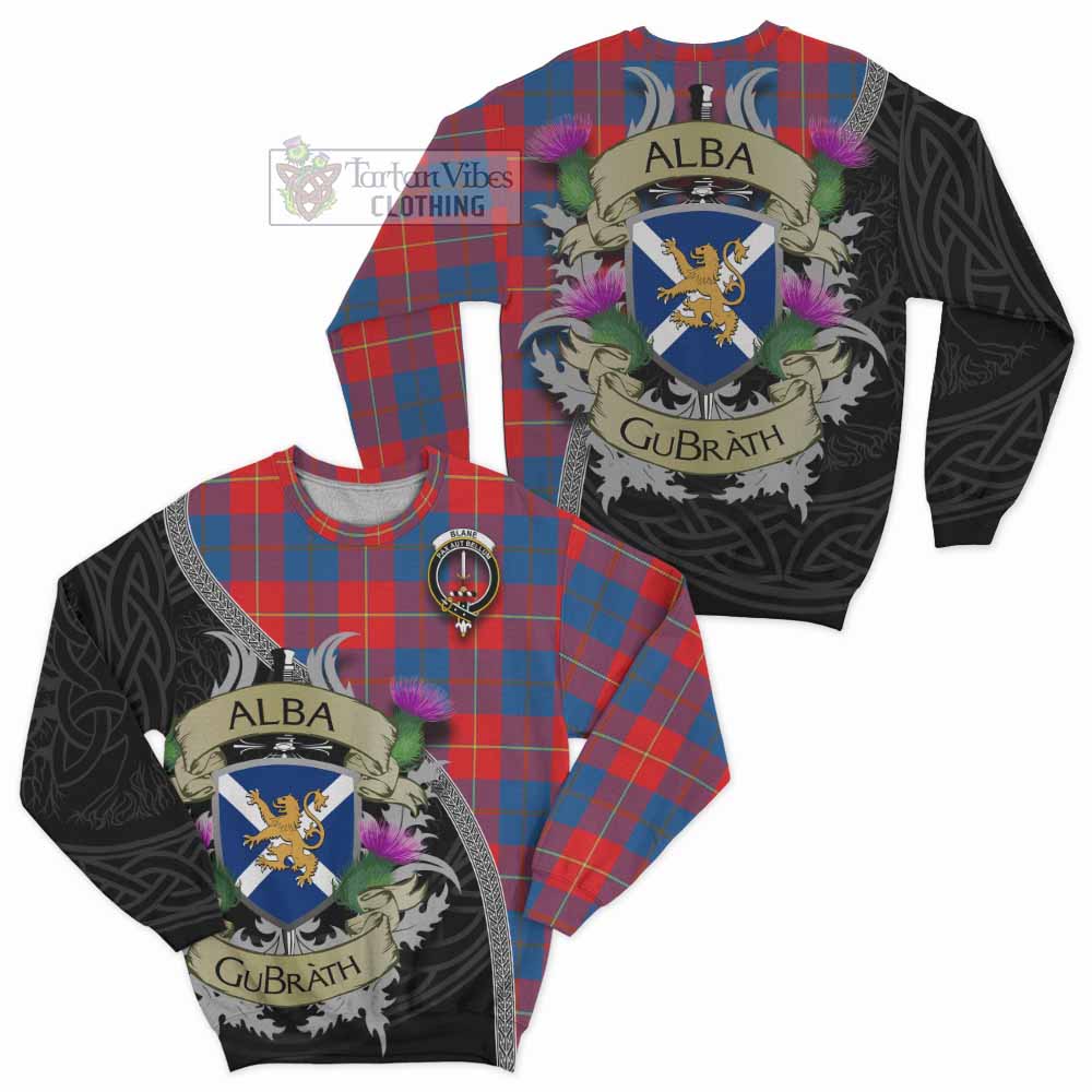 Blane Tartan Family Crest Sweatshirt Lion Rampant Royal Thistle Shield Celtic Inspired - Tartan Vibes Clothing