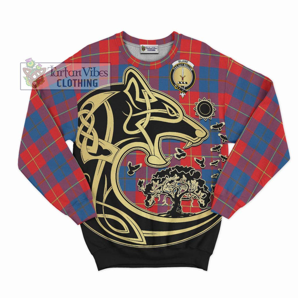 Blane Tartan Sweatshirt with Family Crest Celtic Wolf Style - Tartan Vibes Clothing