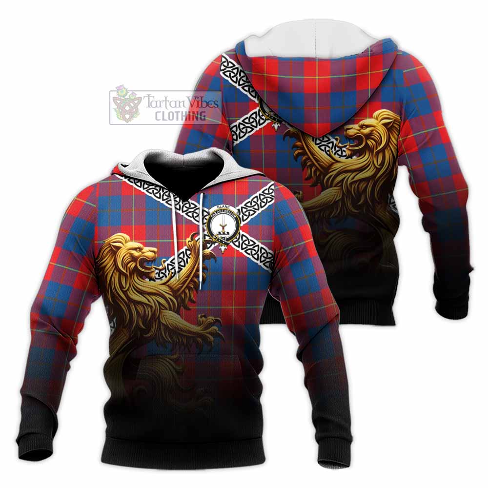 Blane Crest Tartan Knitted Hoodie with Golden Lion Emblem Celtic Style - Tartan Vibes Clothing