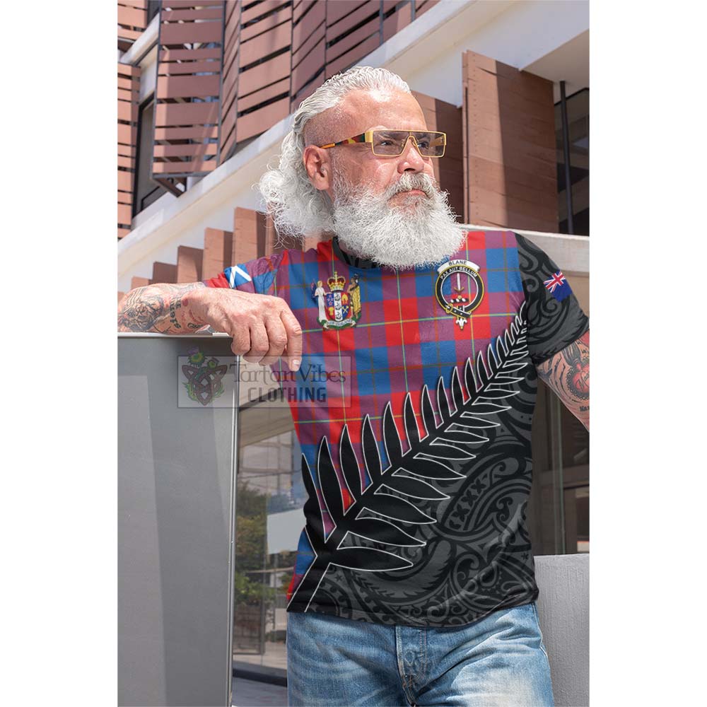 Tartan Vibes Clothing Blane Crest Tartan Cotton T-shirt with New Zealand Silver Fern Half Style