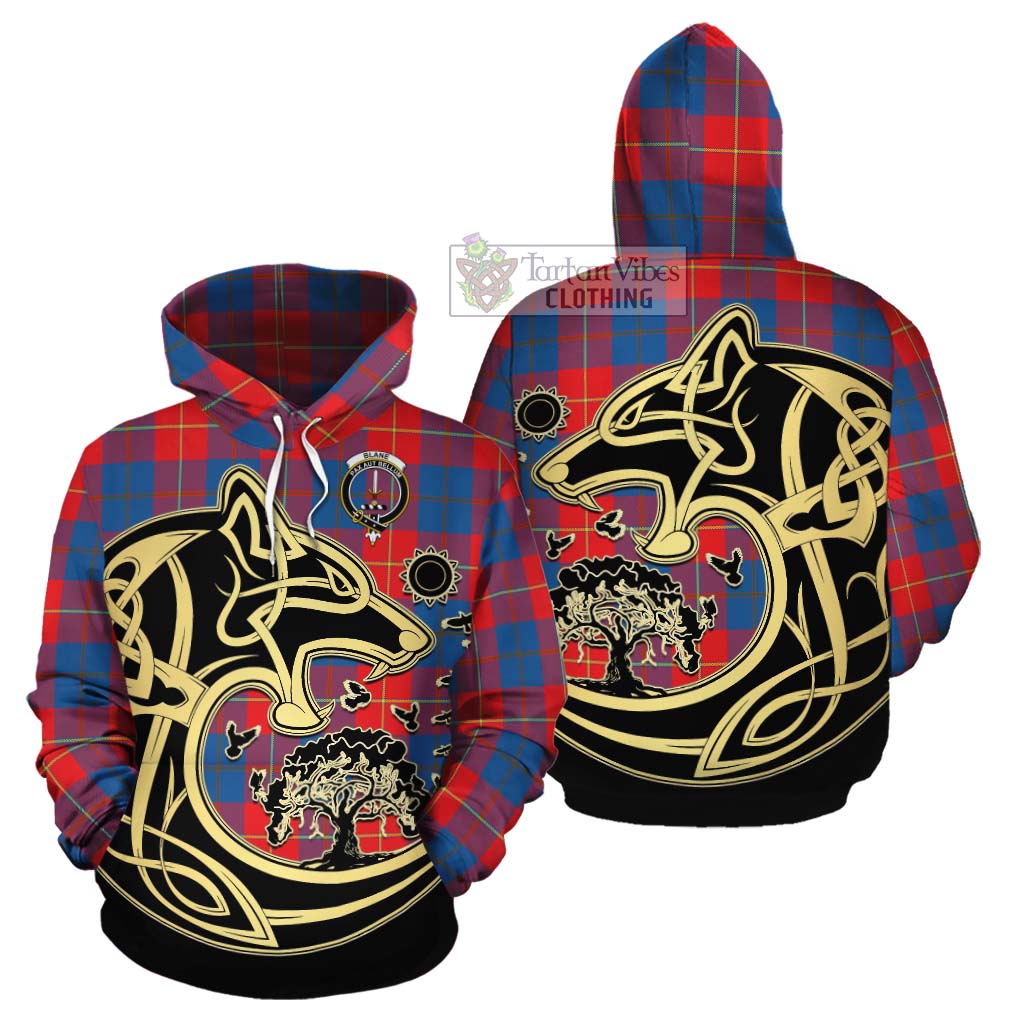 Blane Tartan Cotton Hoodie with Family Crest Celtic Wolf Style Zip Hoodie - Tartan Vibes Clothing