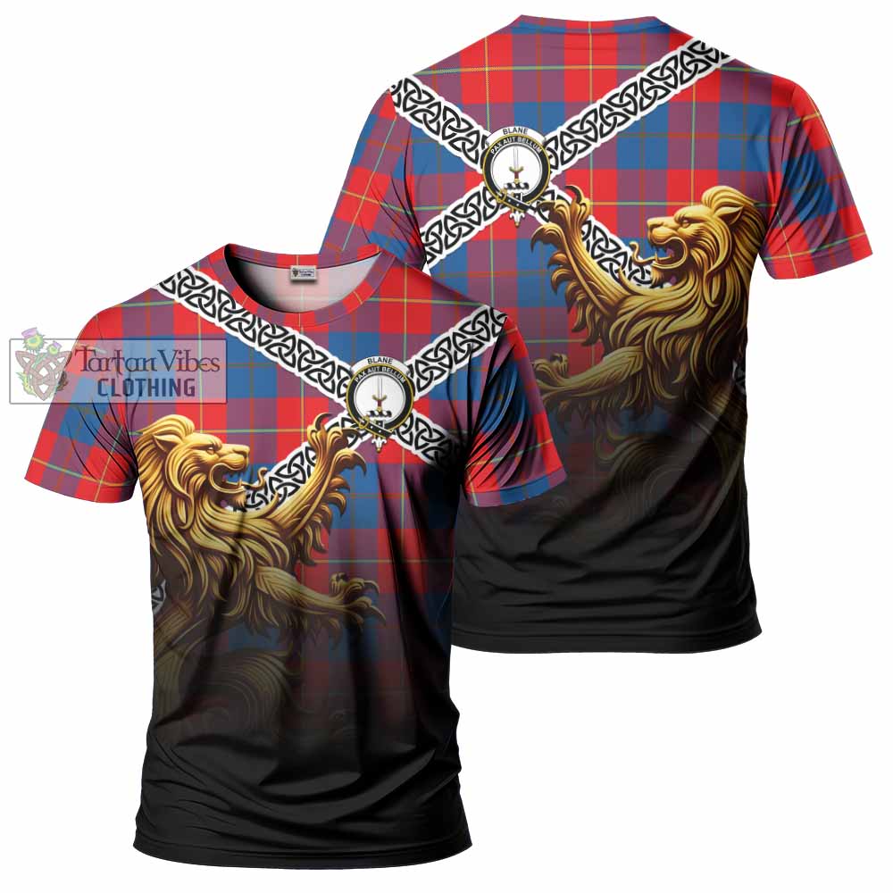 Blane Crest Tartan T-Shirt with Golden Lion Emblem Celtic Style - Tartan Vibes Clothing