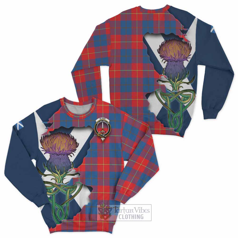 Tartan Vibes Clothing Blane Tartan Family Crest Sweatshirt Scottish Thistle Celtic Inspired