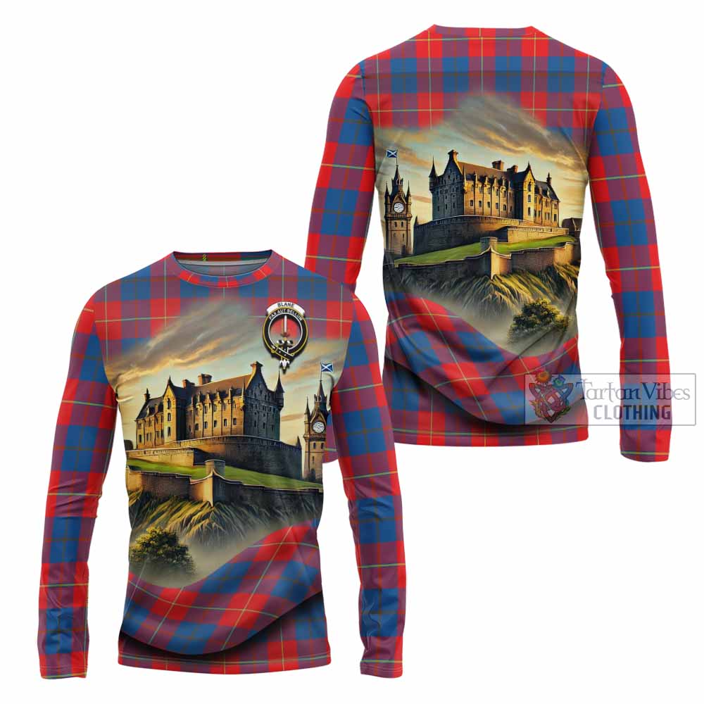 Blane Tartan Family Crest Long Sleeve T-Shirt with Scottish Ancient Castle Style - Tartan Vibes Clothing