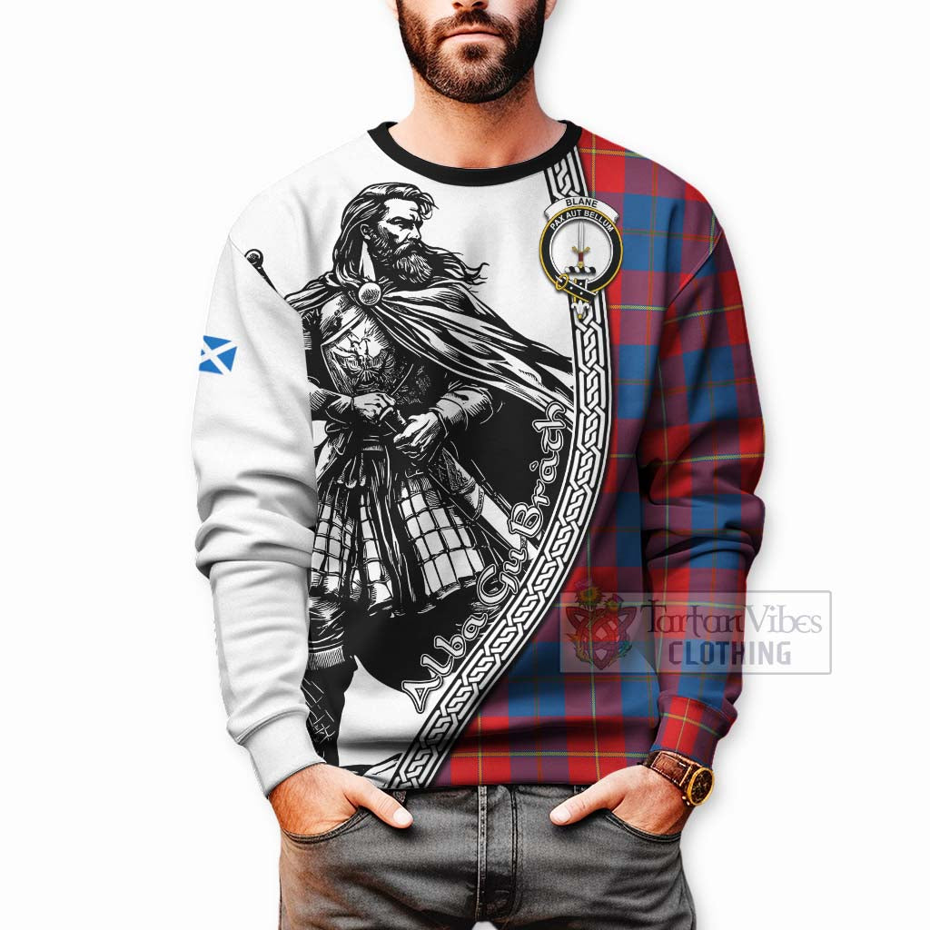 Blane Tartan Clan Crest Sweatshirt with Highlander Warrior Celtic Style - Tartan Vibes Clothing