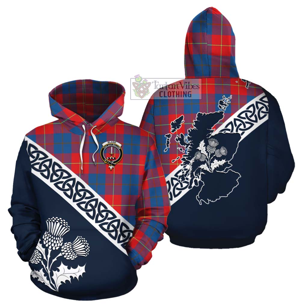 Blane Tartan Cotton Hoodie Featuring Thistle and Scotland Map Zip Hoodie - Tartan Vibes Clothing