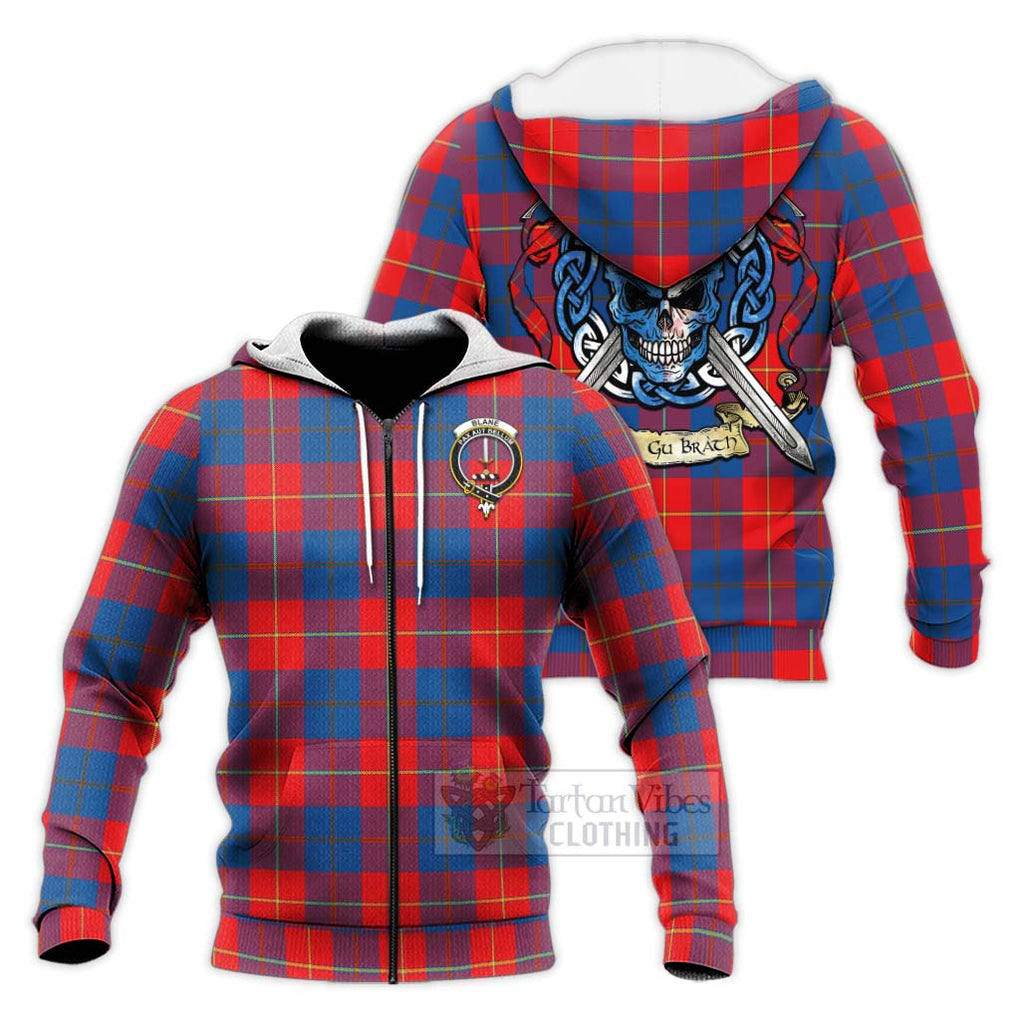 Blane Tartan Knitted Hoodie with Family Crest Celtic Skull Style Unisex Knitted Zip Hoodie - Tartan Vibes Clothing