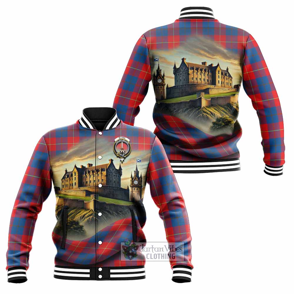 Blane Tartan Family Crest Baseball Jacket with Scottish Ancient Castle Style - Tartan Vibes Clothing