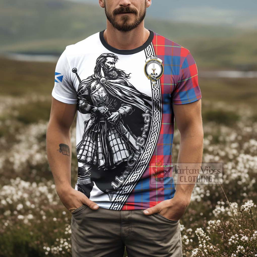 Blane Tartan Clan Crest T-Shirt with Highlander Warrior Celtic Style - Tartan Vibes Clothing