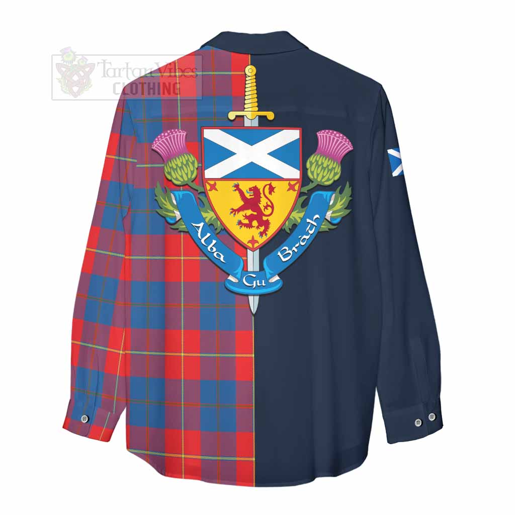 Blane Tartan Women's Casual Shirt Alba with Scottish Lion Royal Arm Half Style - Tartan Vibes Clothing