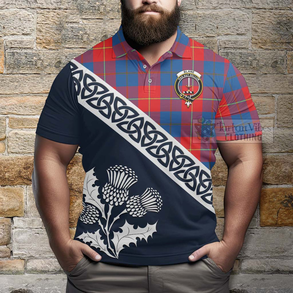 Blane Tartan Polo Shirt Featuring Thistle and Scotland Map - Tartanvibesclothing Store