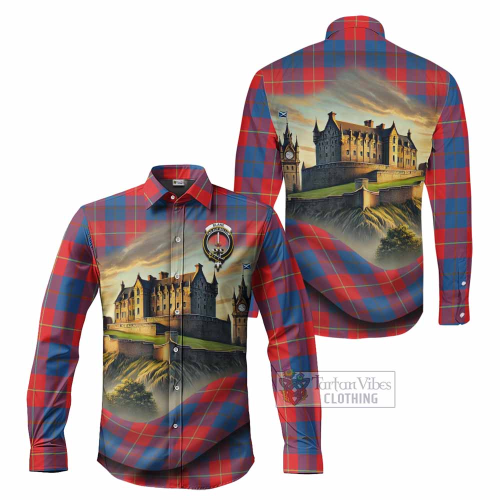 Tartan Vibes Clothing Blane Tartan Family Crest Long Sleeve Button Shirt with Scottish Ancient Castle Style