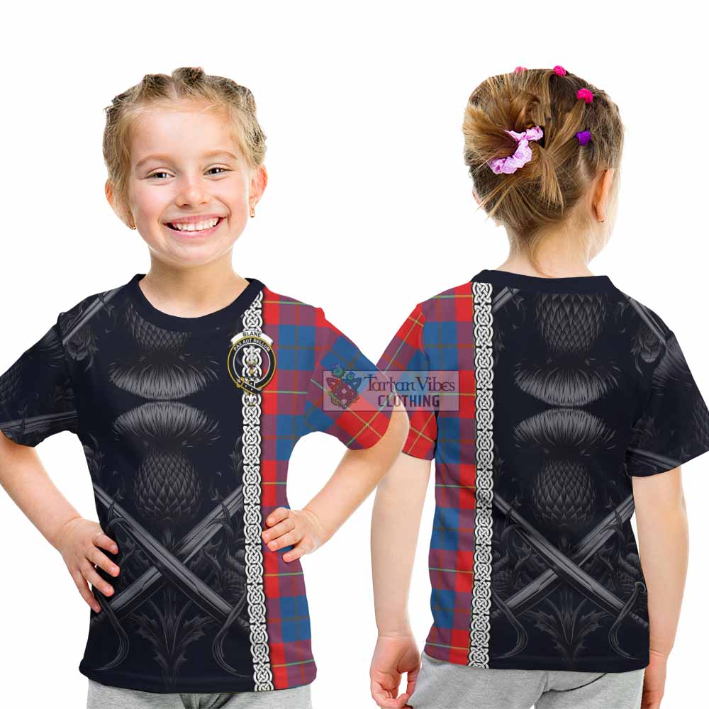 Blane Tartan Kid T-Shirt with Family Crest Cross Sword Thistle Celtic Vibes - Tartan Vibes Clothing