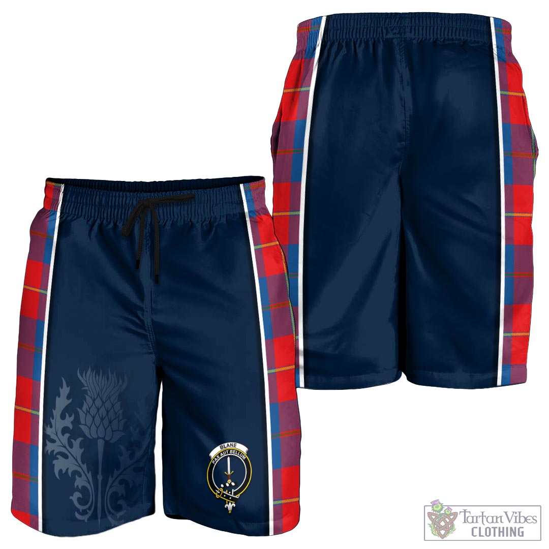 Tartan Vibes Clothing Blane Tartan Men's Shorts with Family Crest and Scottish Thistle Vibes Sport Style