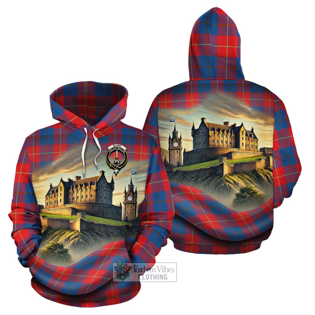 Blane Tartan Family Crest Cotton Hoodie with Scottish Ancient Castle Style - Tartan Vibes Clothing