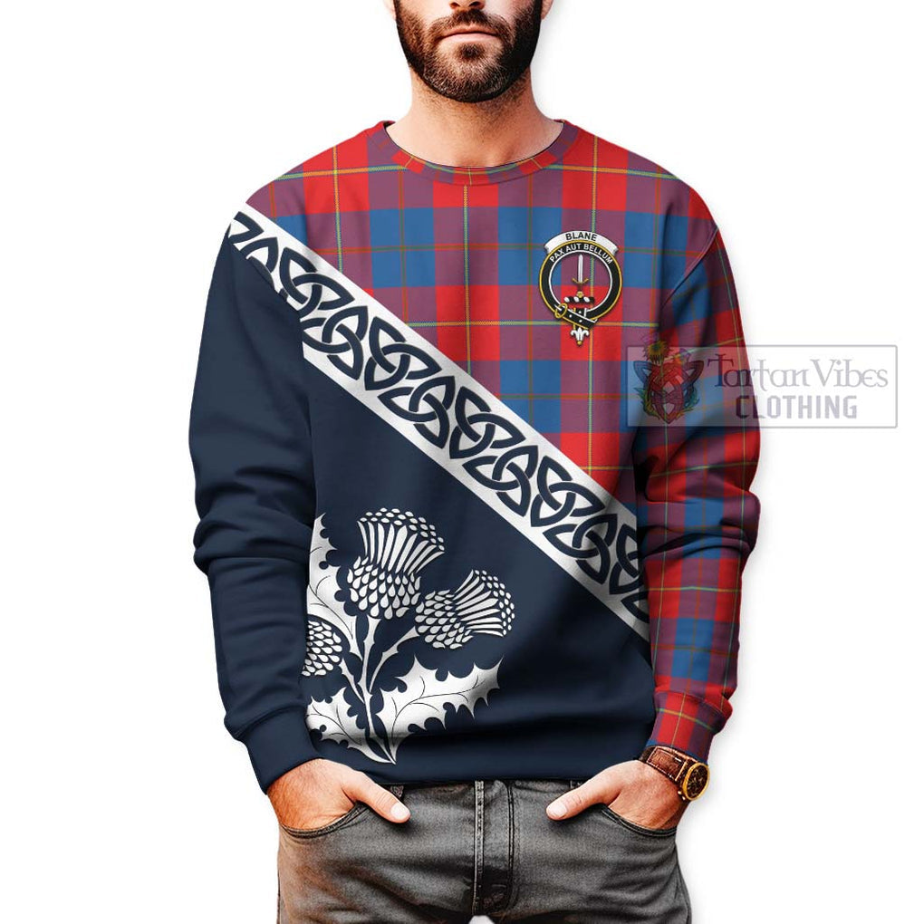 Blane Tartan Sweatshirt Featuring Thistle and Scotland Map - Tartan Vibes Clothing