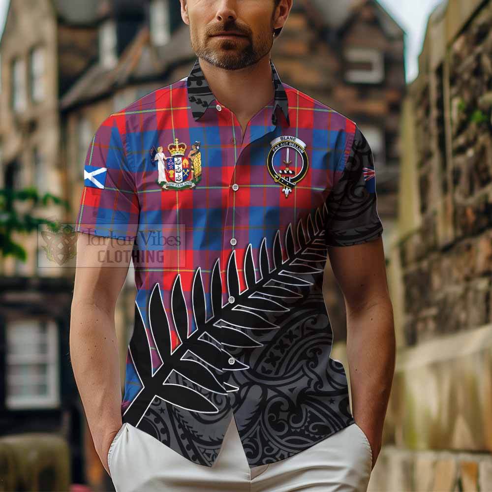 Blane Crest Tartan Hawaiian Shirt with New Zealand Silver Fern Half Style - Tartan Vibes Clothing