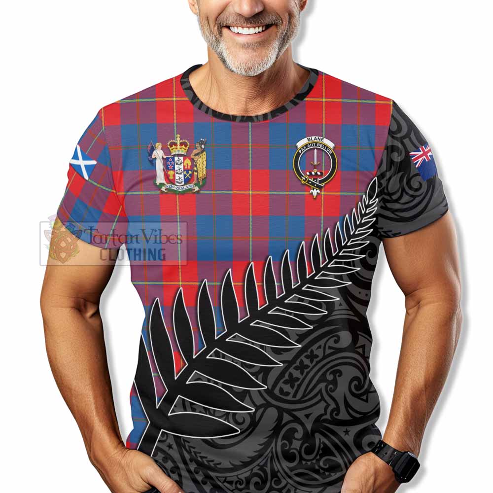 Blane Crest Tartan T-Shirt with New Zealand Silver Fern Half Style - Tartan Vibes Clothing