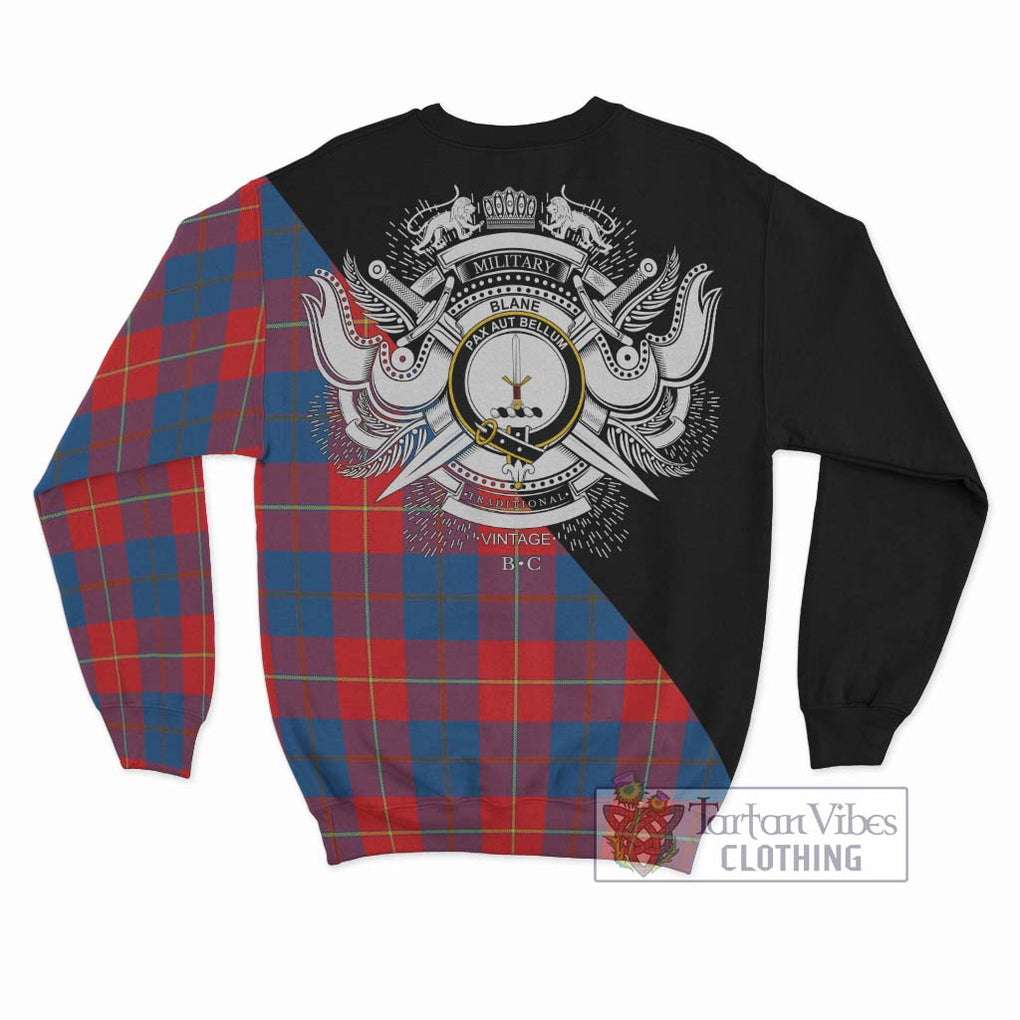 Blane Tartan Sweatshirt with Family Crest and Military Logo Style - Tartan Vibes Clothing