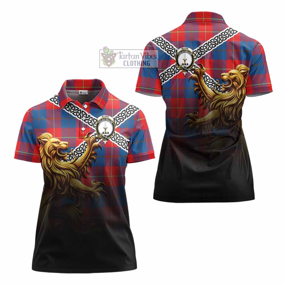 Blane Crest Tartan Women's Polo Shirt with Golden Lion Emblem Celtic Style - Tartan Vibes Clothing