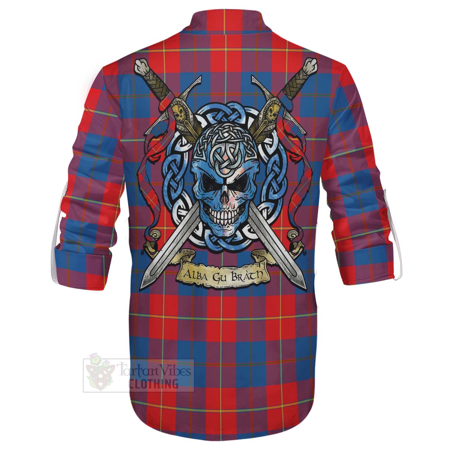 Blane Tartan Ghillie Kilt Shirt with Family Crest Celtic Skull Style - Tartan Vibes Clothing