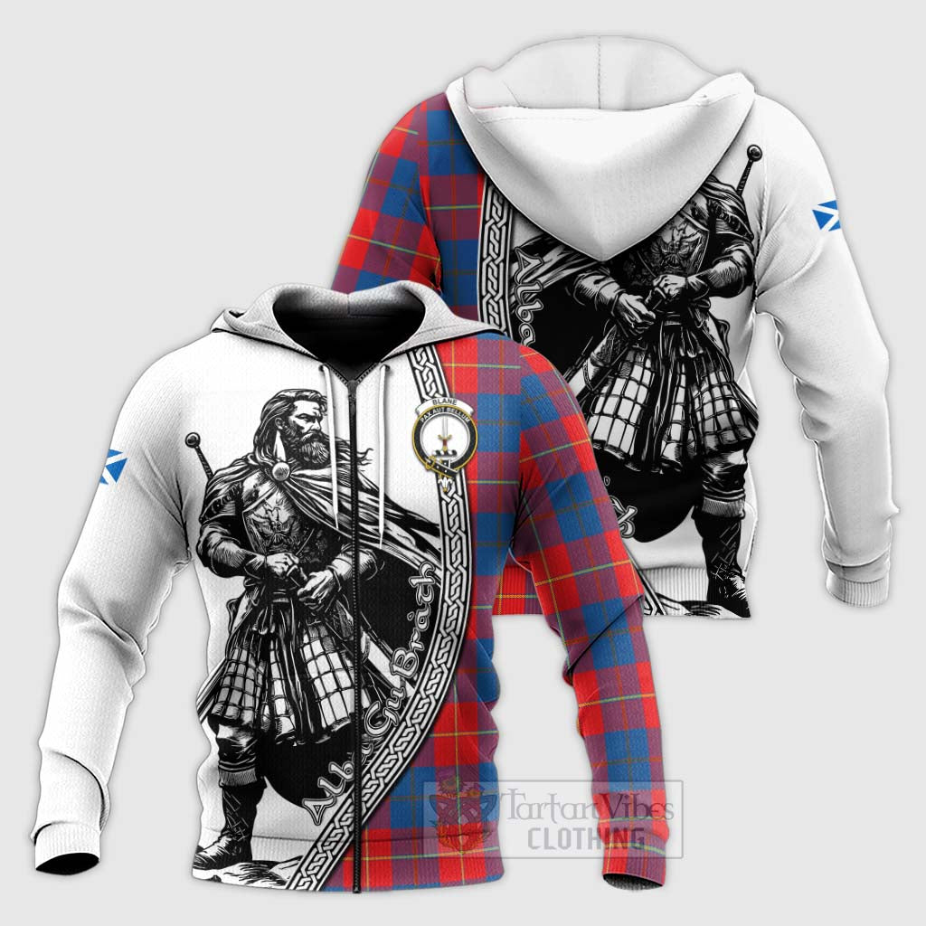 Blane Tartan Clan Crest Knitted Hoodie with Highlander Warrior Celtic Style Unisex Knitted Zip Hoodie - Tartan Vibes Clothing