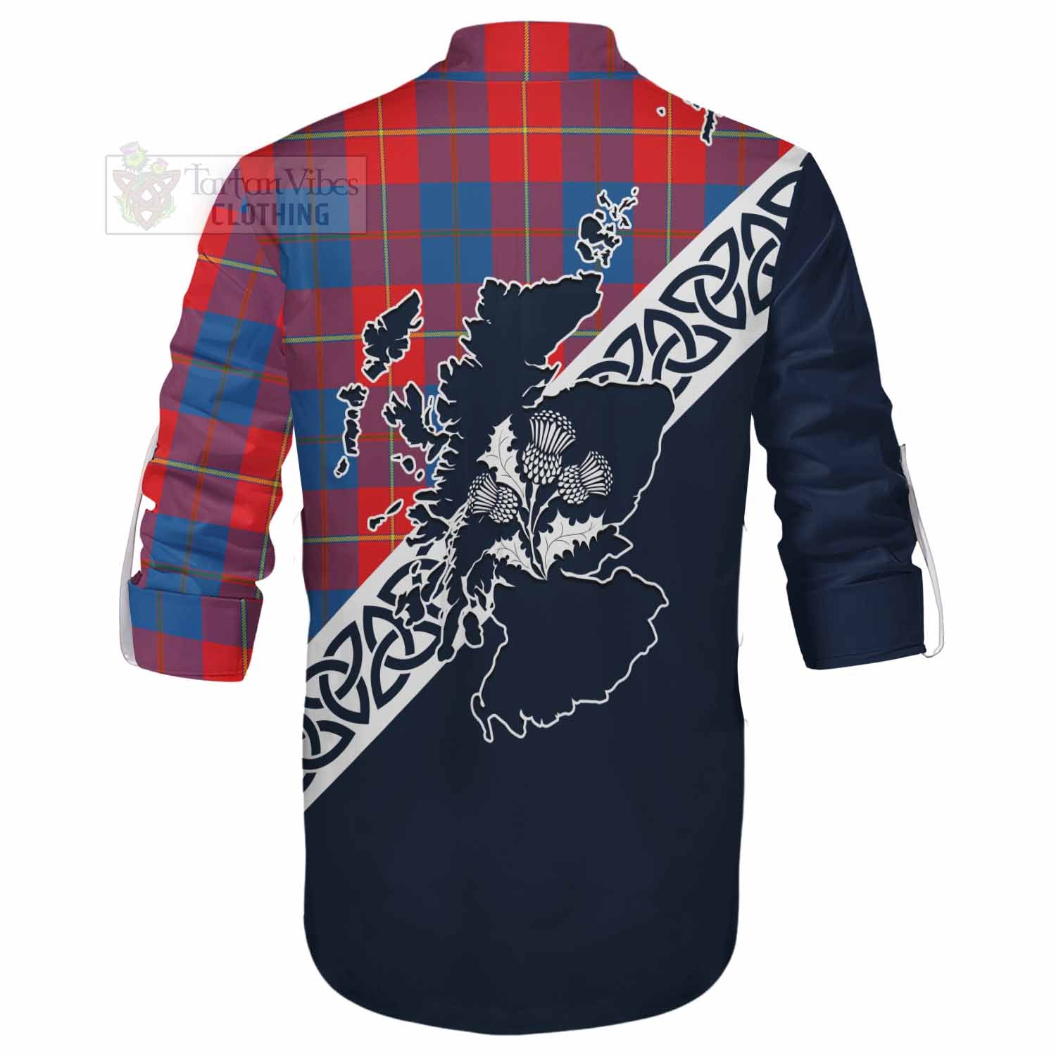 Blane Tartan Ghillie Kilt Shirt Featuring Thistle and Scotland Map - Tartan Vibes Clothing