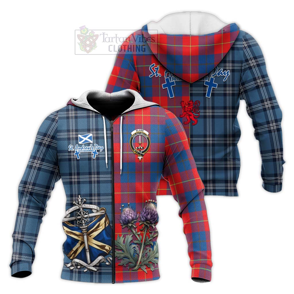 Blane Tartan Knitted Hoodie Happy St. Andrew's Day Half Tartan Style Unisex Knitted Zip Hoodie - Tartan Vibes Clothing