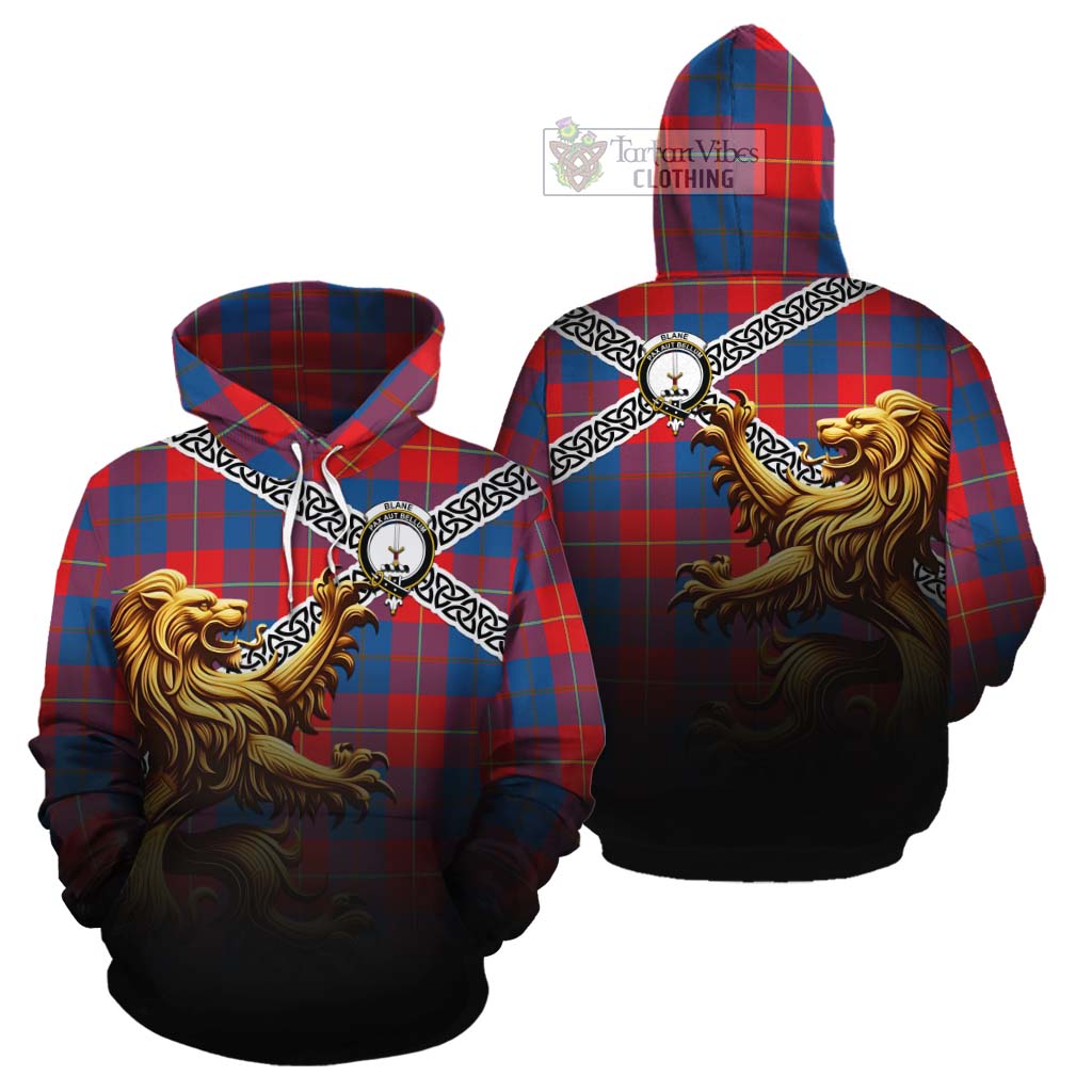 Blane Crest Tartan Cotton Hoodie with Golden Lion Emblem Celtic Style - Tartan Vibes Clothing