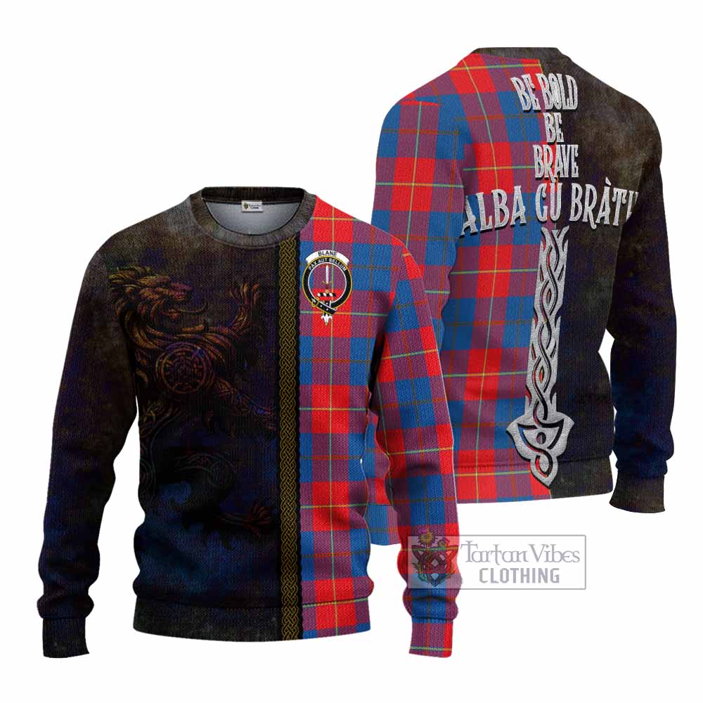 Blane Tartan Family Crest Knitted Sweater Alba Gu Brath Be Brave Lion Ancient Style - Tartan Vibes Clothing