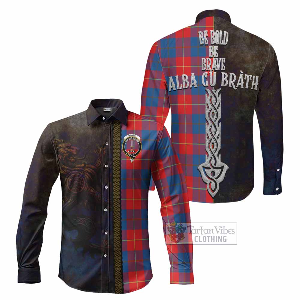 Blane Tartan Family Crest Long Sleeve Button Shirt Alba Gu Brath Be Brave Lion Ancient Style - Tartan Vibes Clothing