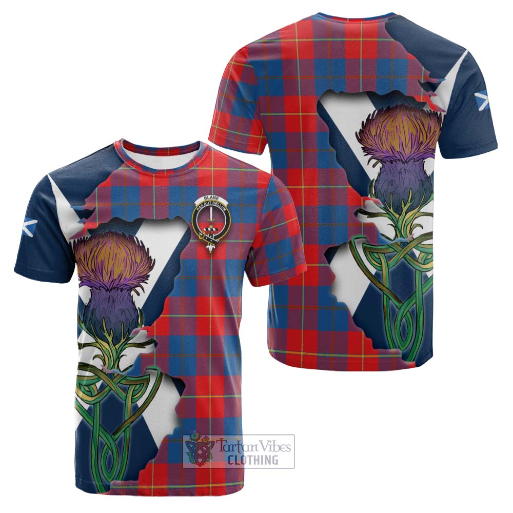 Tartan Vibes Clothing Blane Tartan Family Crest Cotton T-shirt Scottish Thistle Celtic Inspired