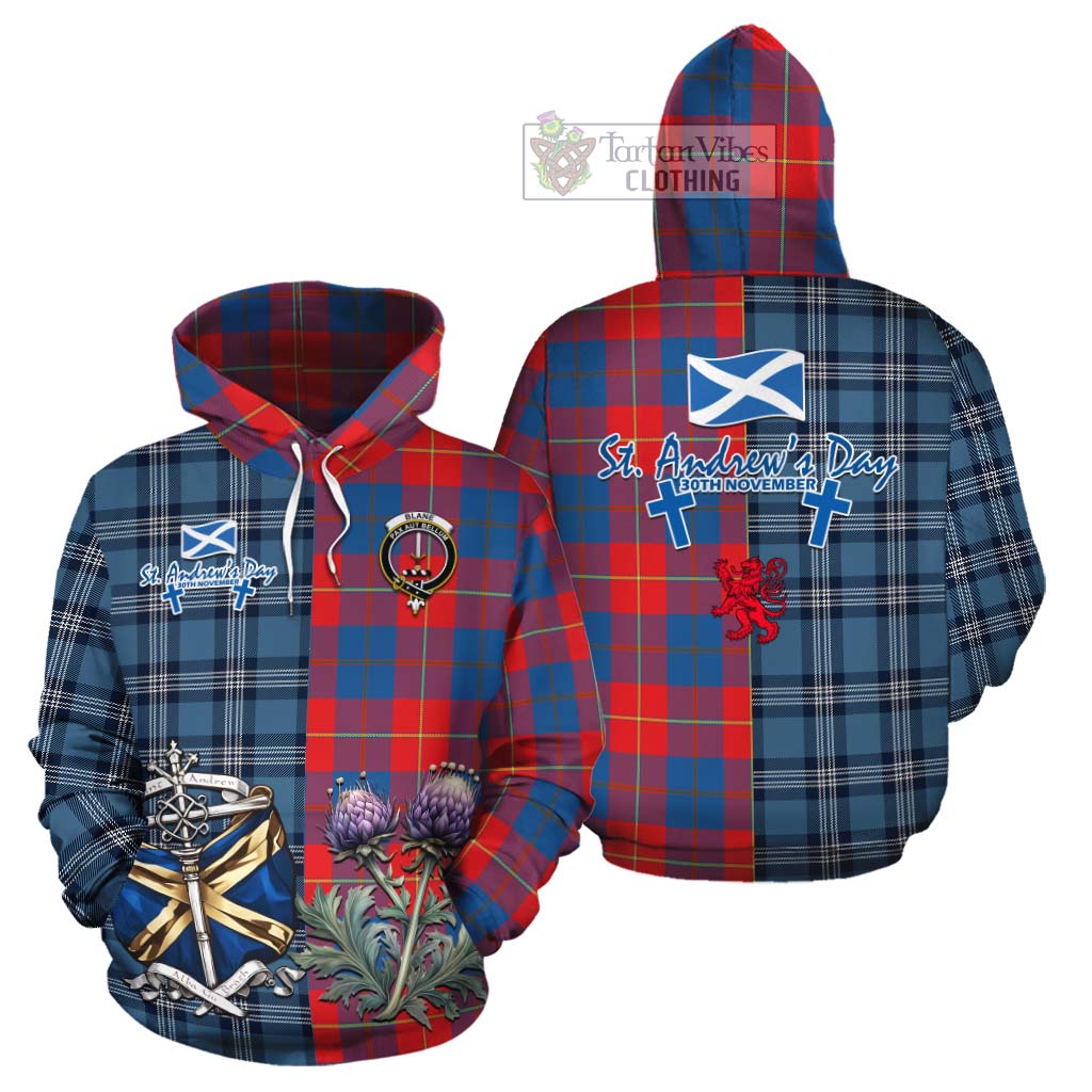 Blane Tartan Cotton Hoodie Happy St. Andrew's Day Half Tartan Style Zip Hoodie - Tartan Vibes Clothing