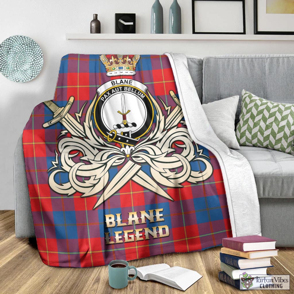 Blane Tartan Blanket with Clan Crest and the Golden Sword of Courageous Legacy - Tartan Vibes Clothing