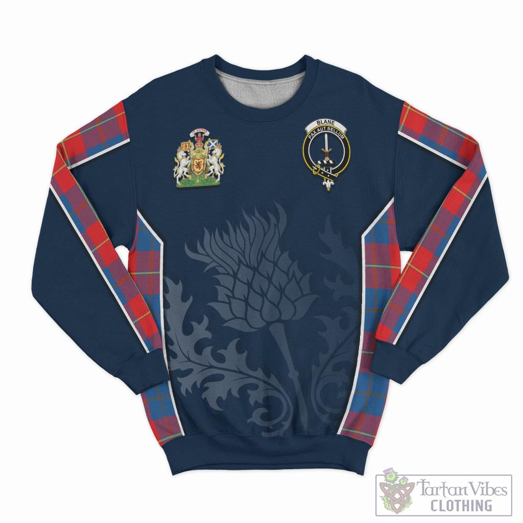 Blane Tartan Sweatshirt with Family Crest and Scottish Thistle Vibes Sport Style - Tartan Vibes Clothing